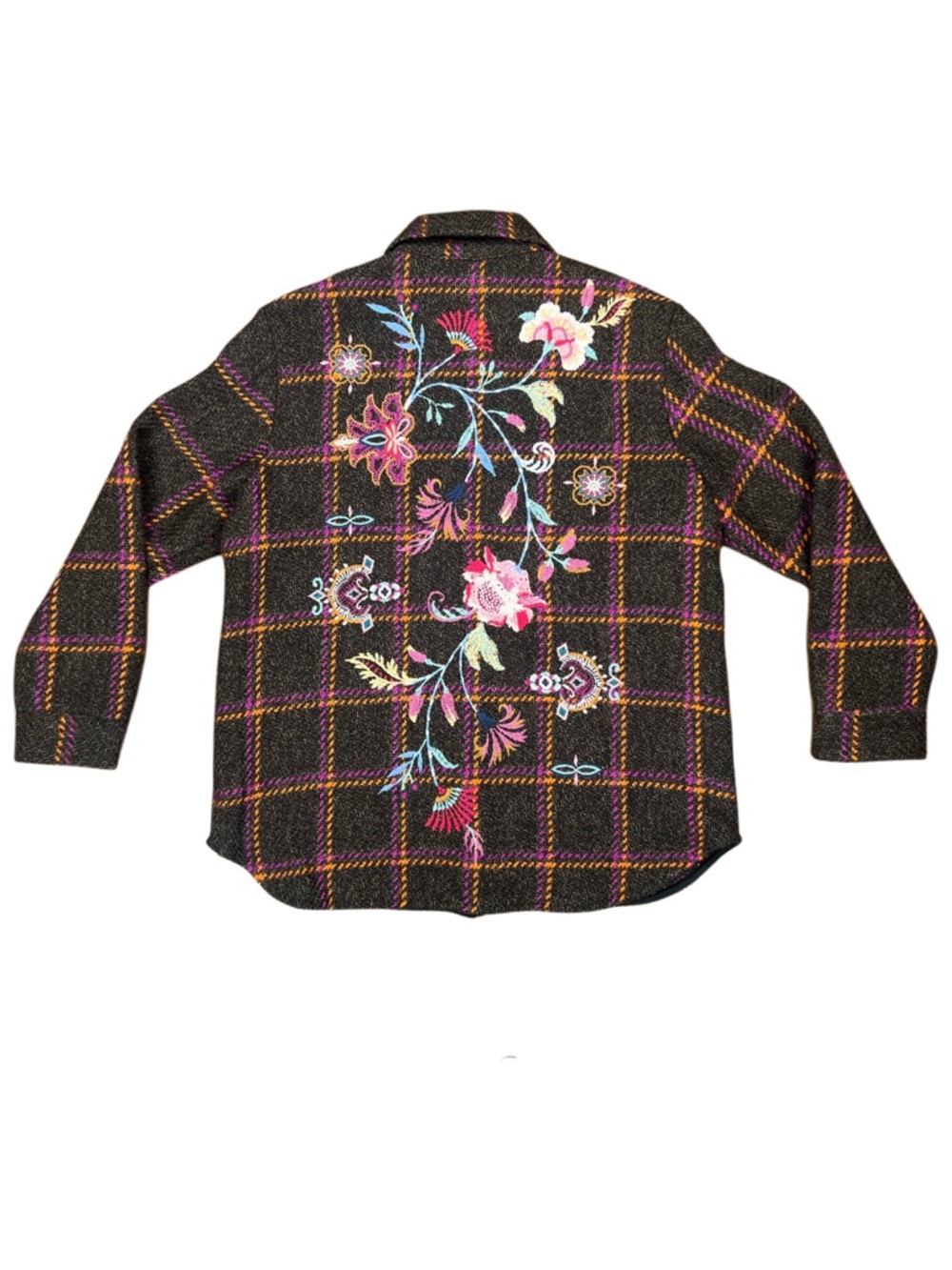 Johnny Was Garnet Plaid Shirt Jacket Embroidered Wool Blend Button Front Small - Picture 4 of 7